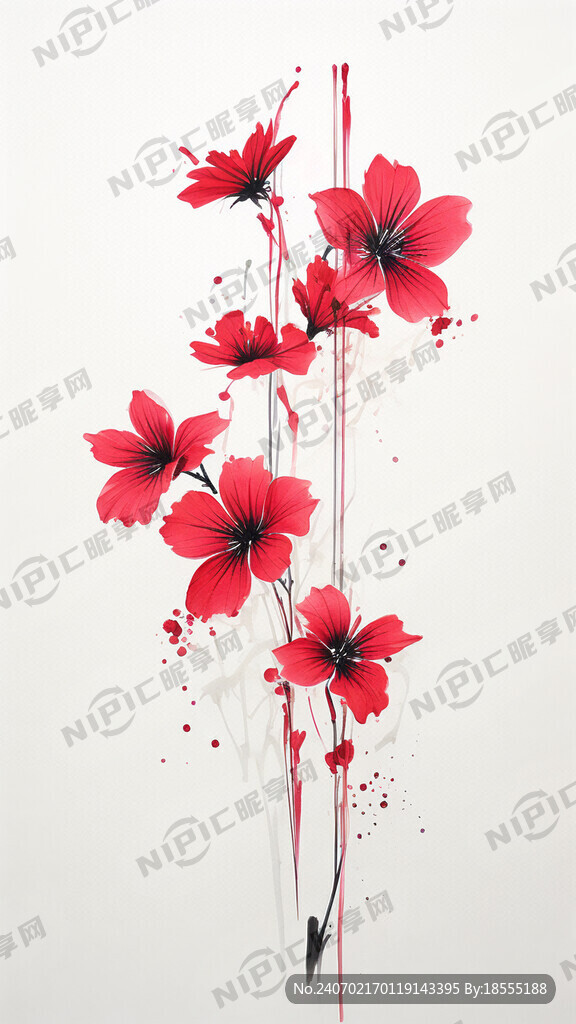 简笔画 白描 纯勾边 一串红