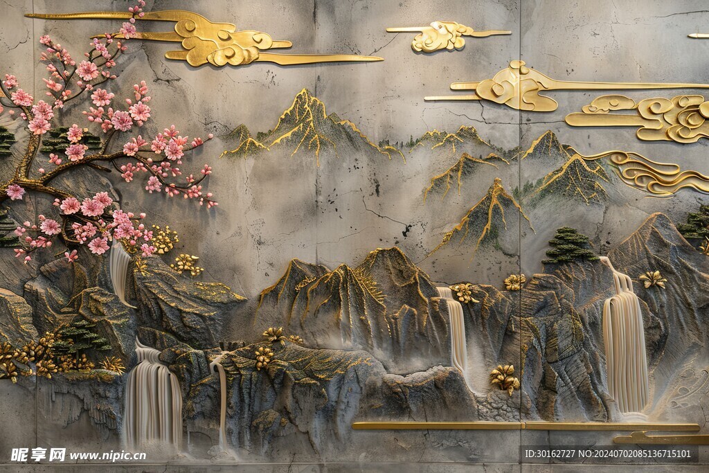 复古立体中国风石雕壁画装饰画
