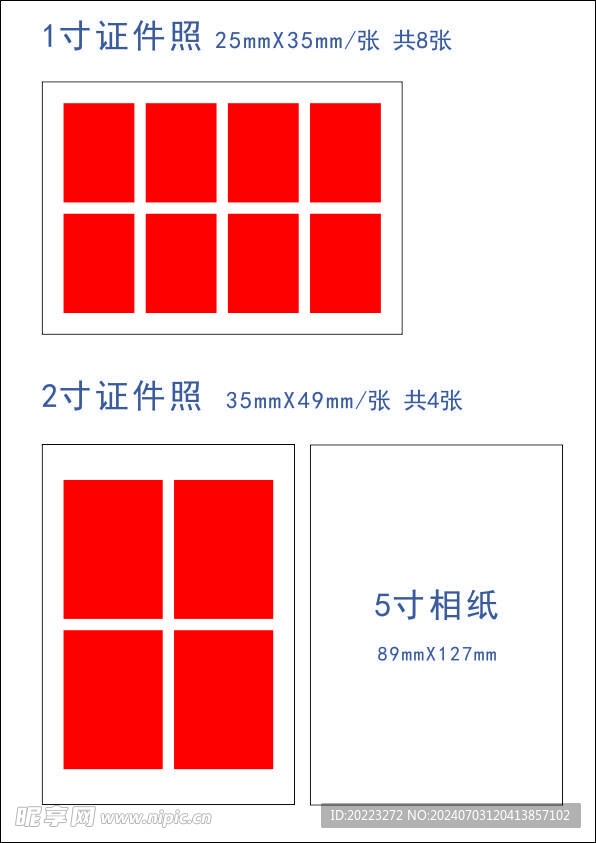 证件照1寸2寸相纸模板