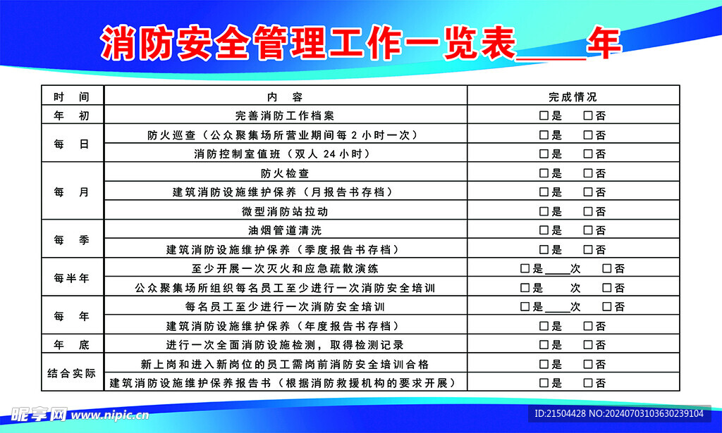 消防安全管理工作一览表