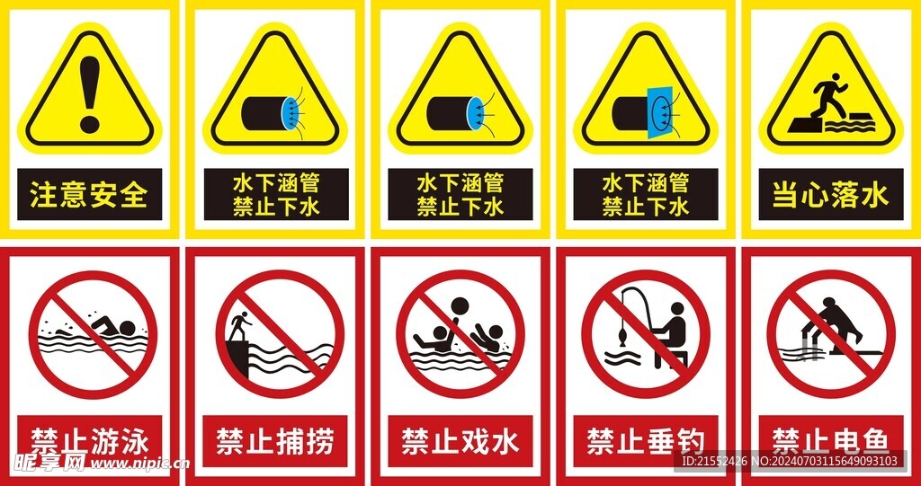 涵管通道禁止下水 池塘水边警示
