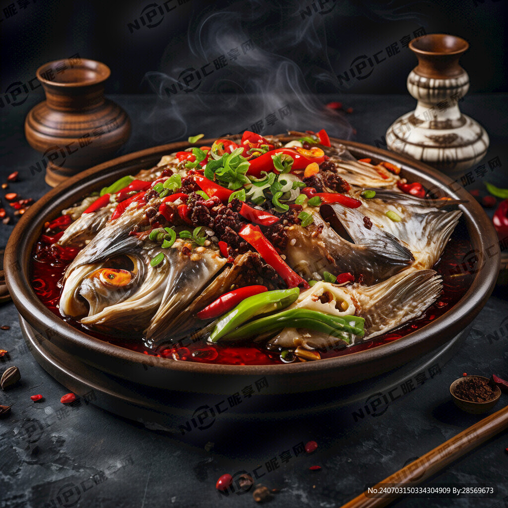 湘菜 剁椒鱼头 深色背景