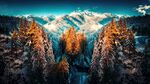 远眺高耸的雪山