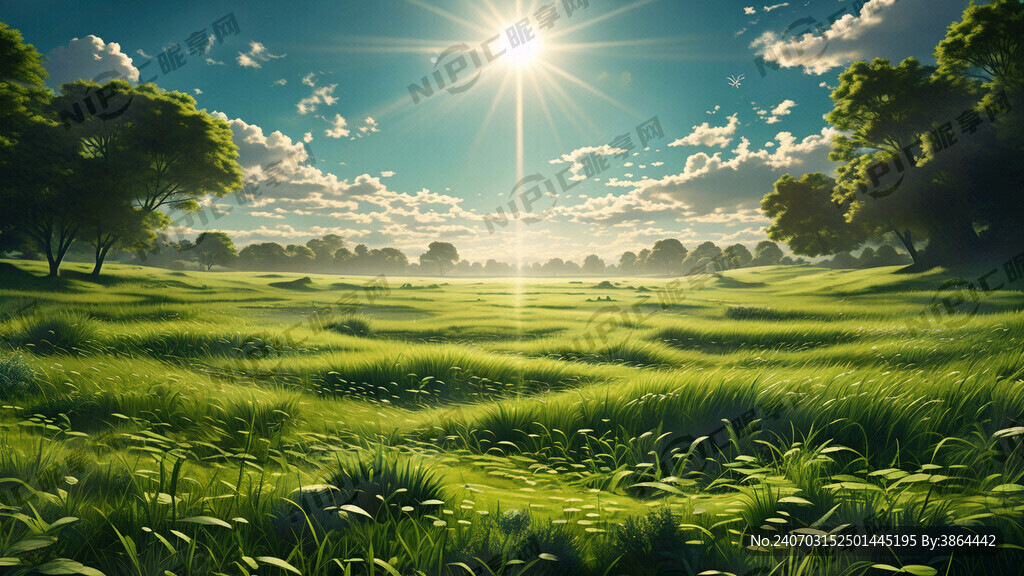 正午阳光下绿色大草地