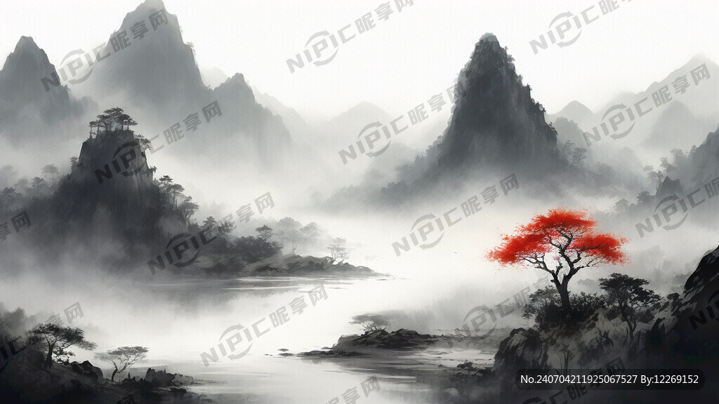 山谷 中国风 中国画 山水