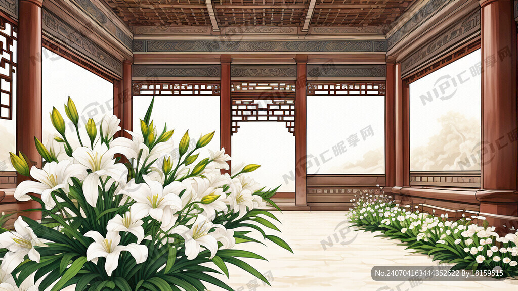 古建筑 小 新鲜百合花 花小