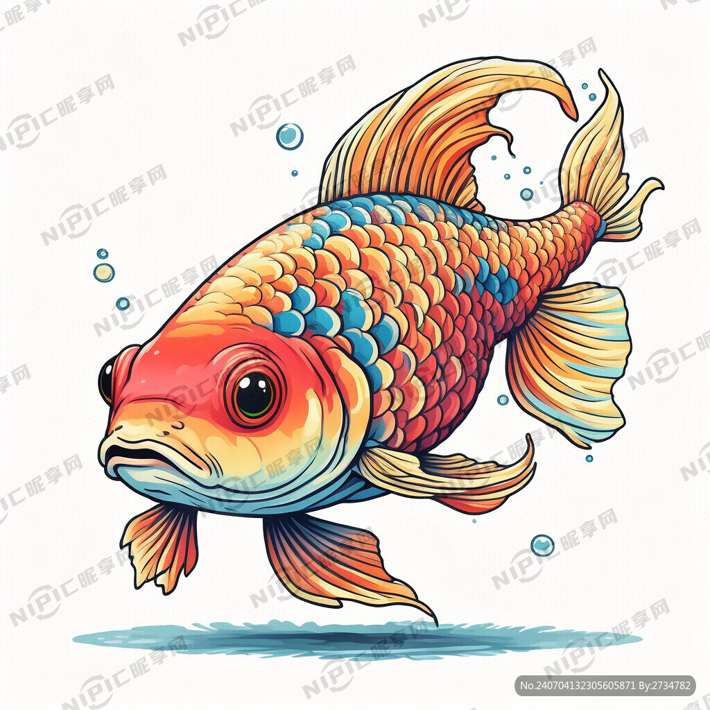 卡通风格 鲤鱼 彩色鱼鳞