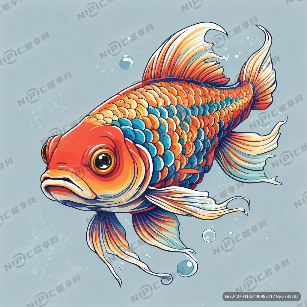 卡通风格 鲤鱼 彩色鱼鳞