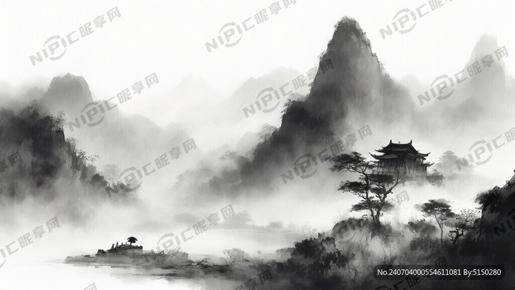 山谷 中国风 中国画 山水
