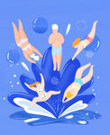 夏日冲浪人物插画