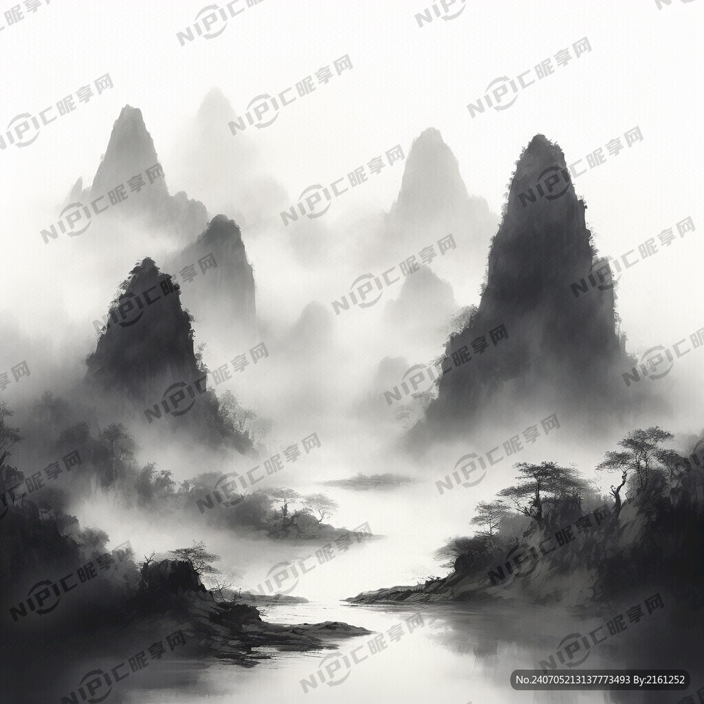 山谷 中国风 中国画 山水