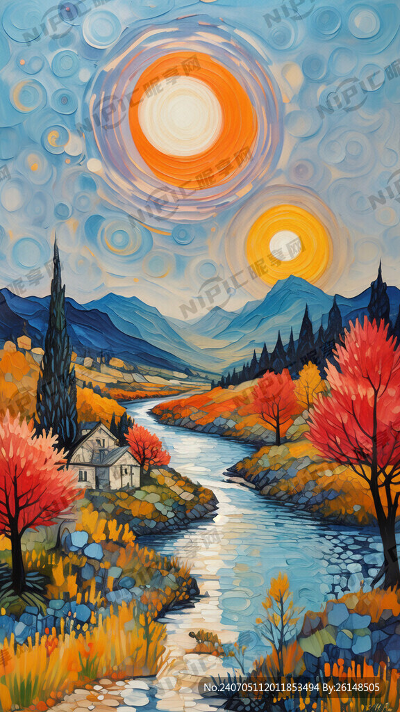 蜡笔画 儿童画 风景 卡通