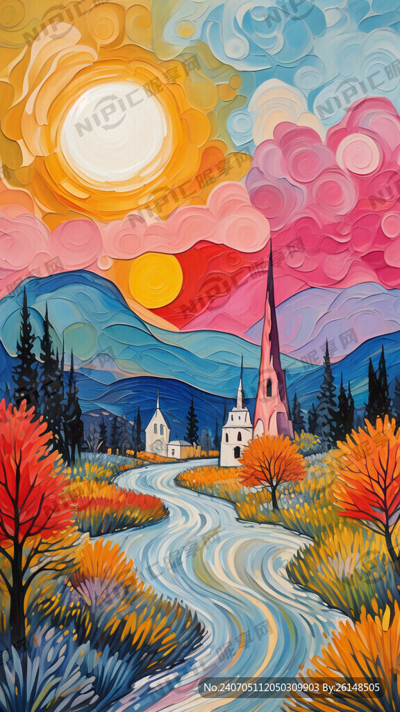 蜡笔画 儿童画 风景 卡通