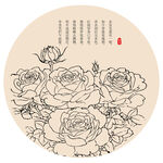 牡丹月季花朵中国风国潮插画素材