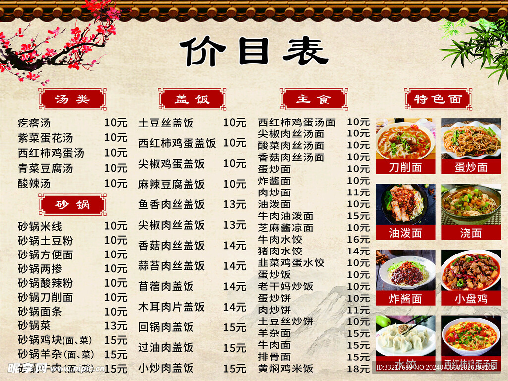 价目表