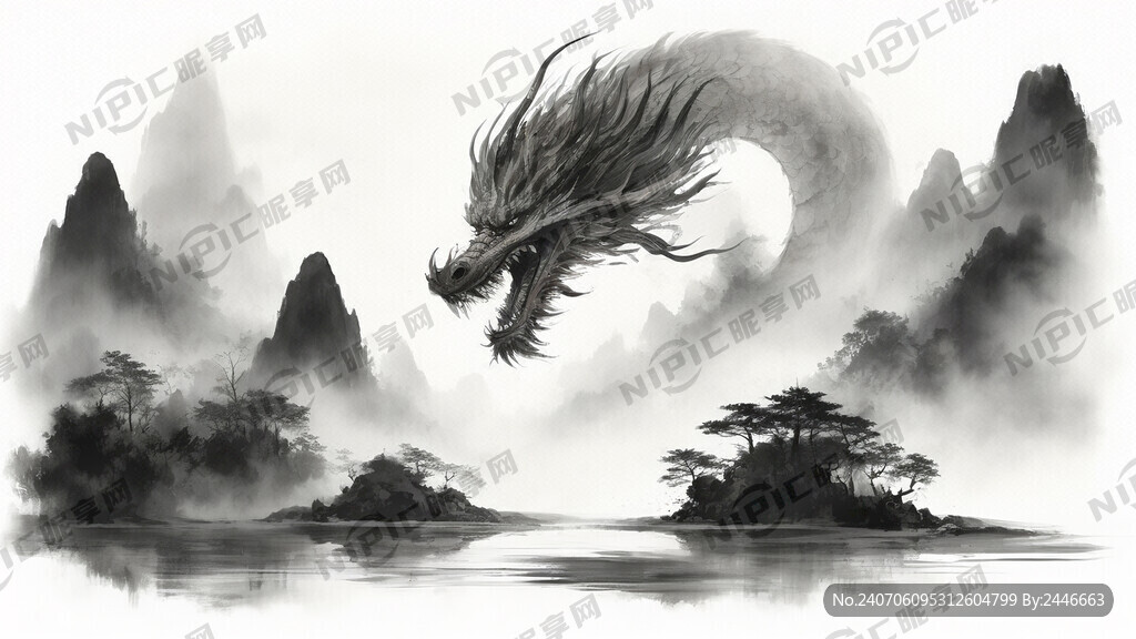 龙 中国风 中国画 山水 写意