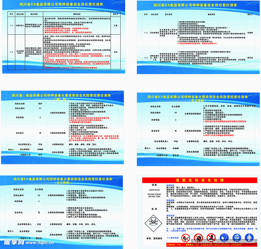食品公司安全设备责任清单及制度