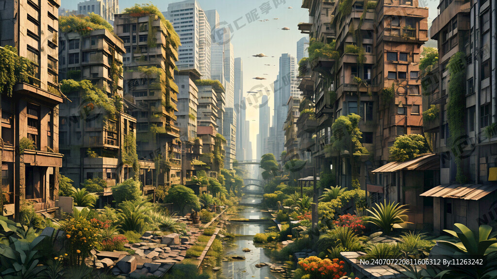 破败的城市 大楼林立 鸟语花香