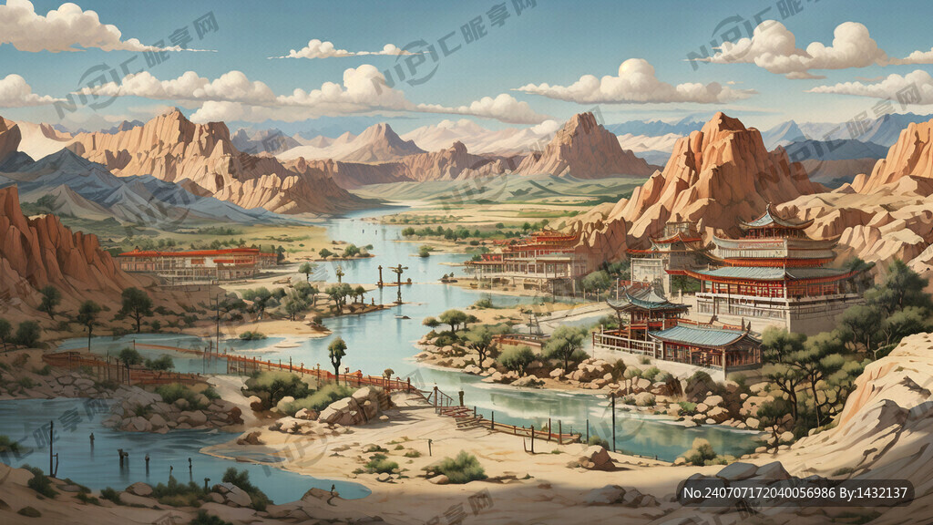 手绘 青海风景