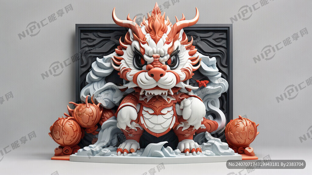 白色龙王 门神 3D头像 卡通