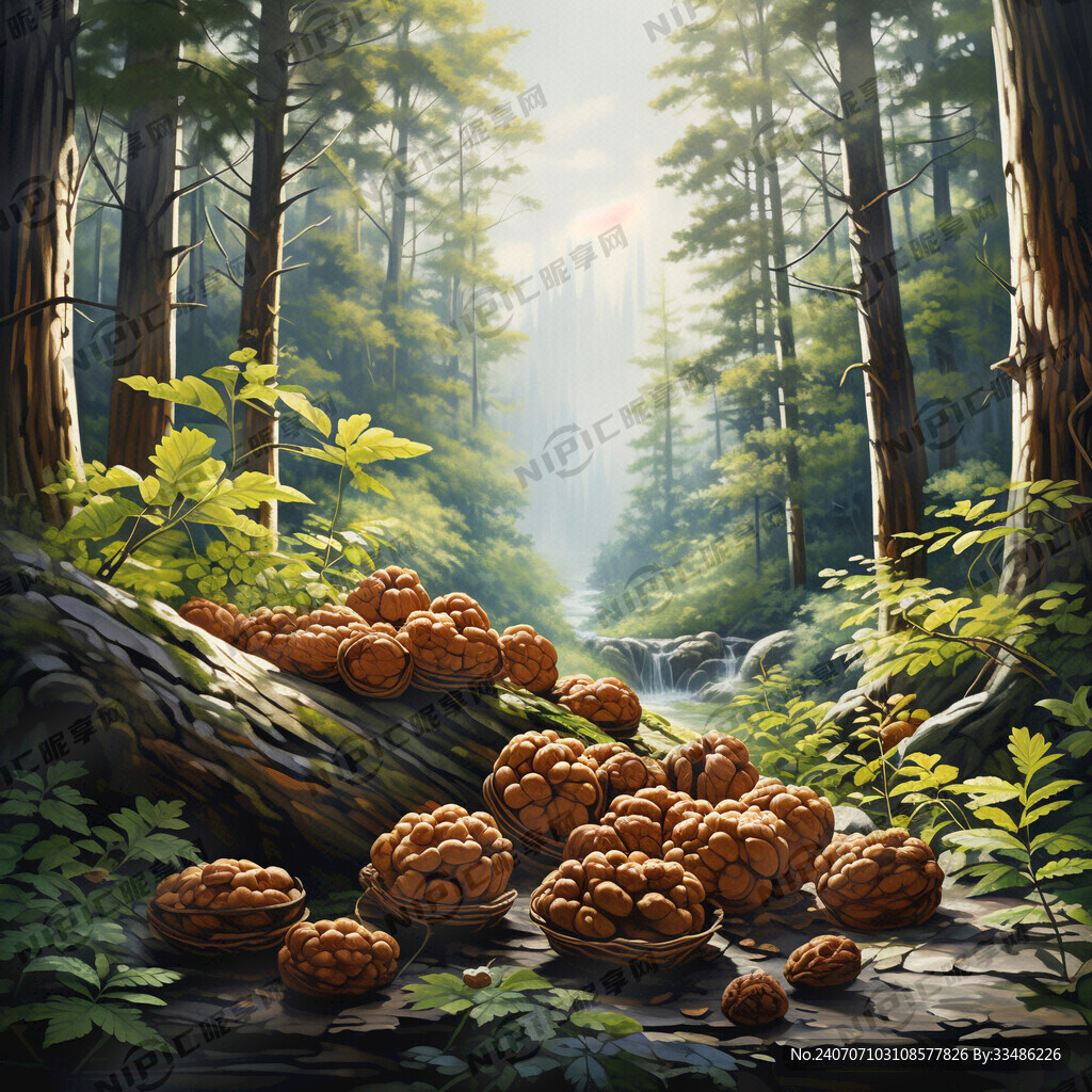 东北森林 野生核桃 东北山林