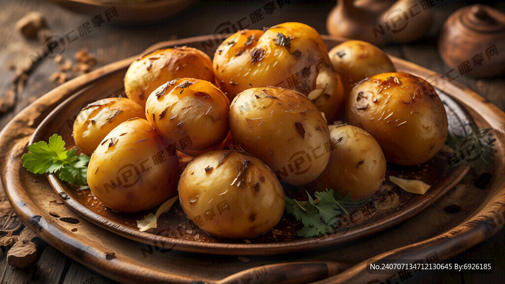 盘子里装着几个烤土豆