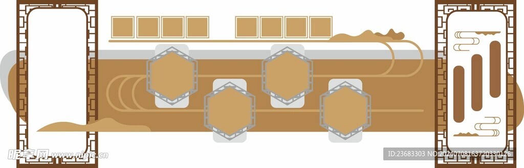 中式文化墙文化廊矢量图