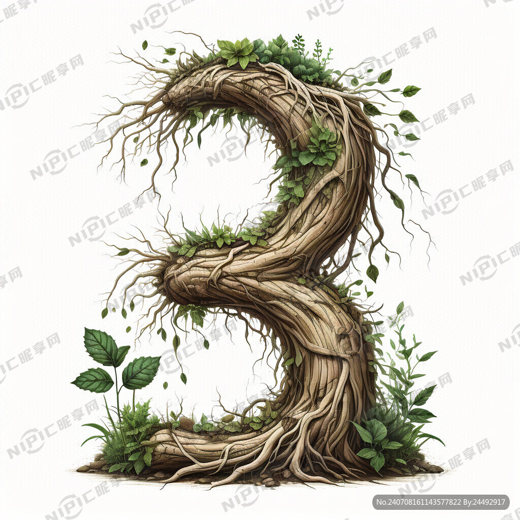 由植物根组成的数字5