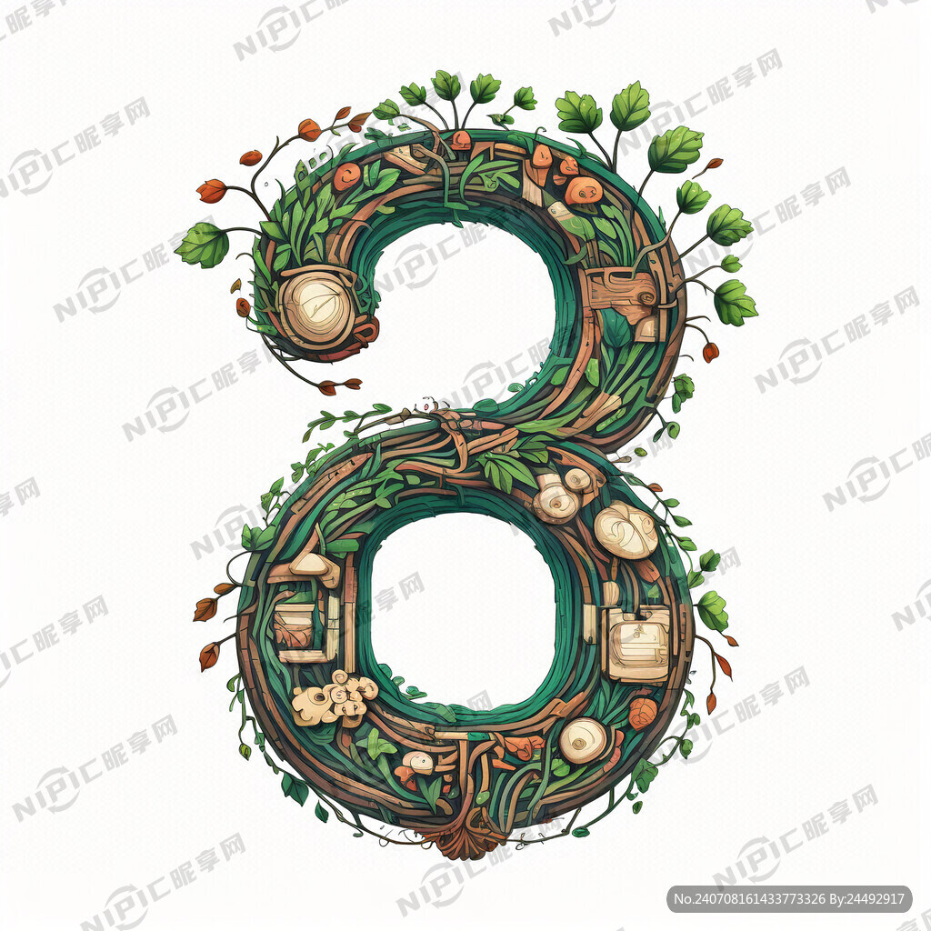 由植物的根茎组成的数字5