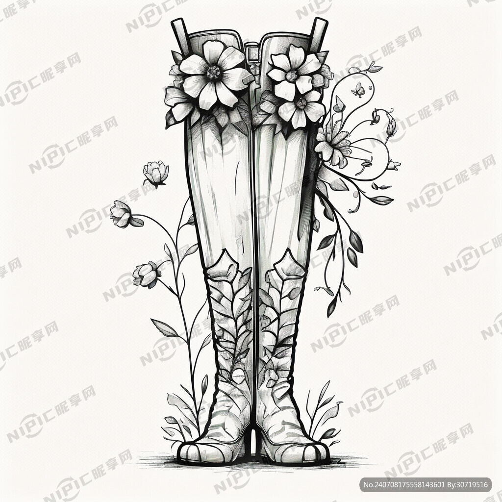 长筒靴 简笔画 花草