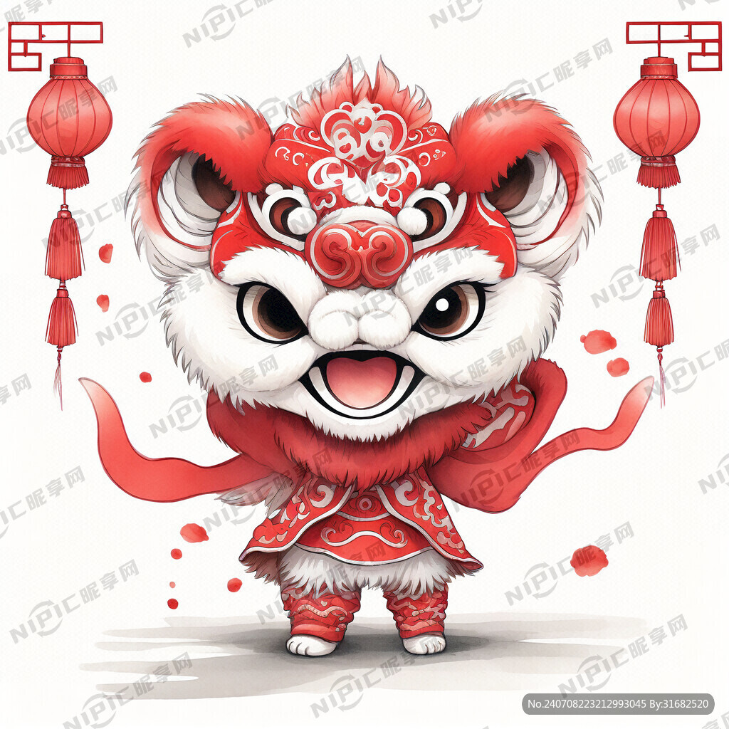 舞狮 剪纸 窗花 喜庆 红色