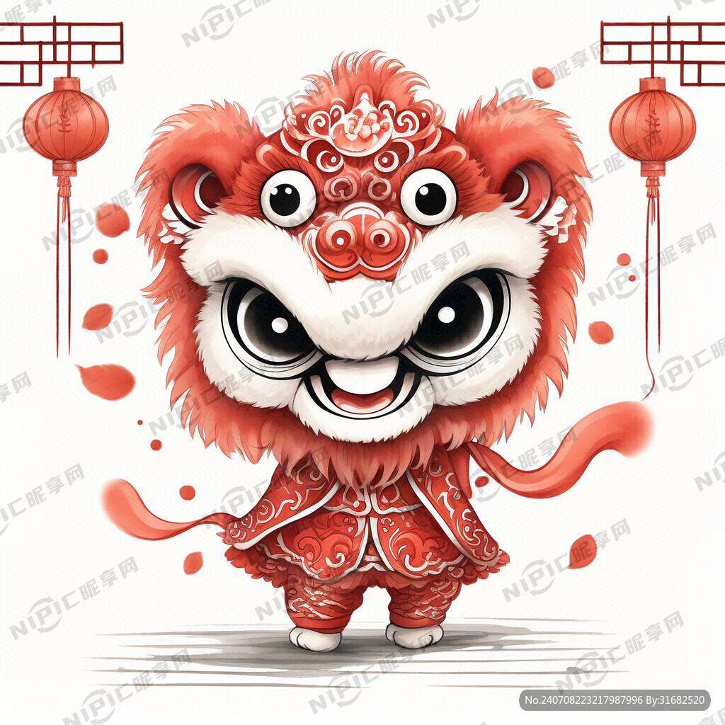 舞狮 剪纸 窗花 喜庆 红色
