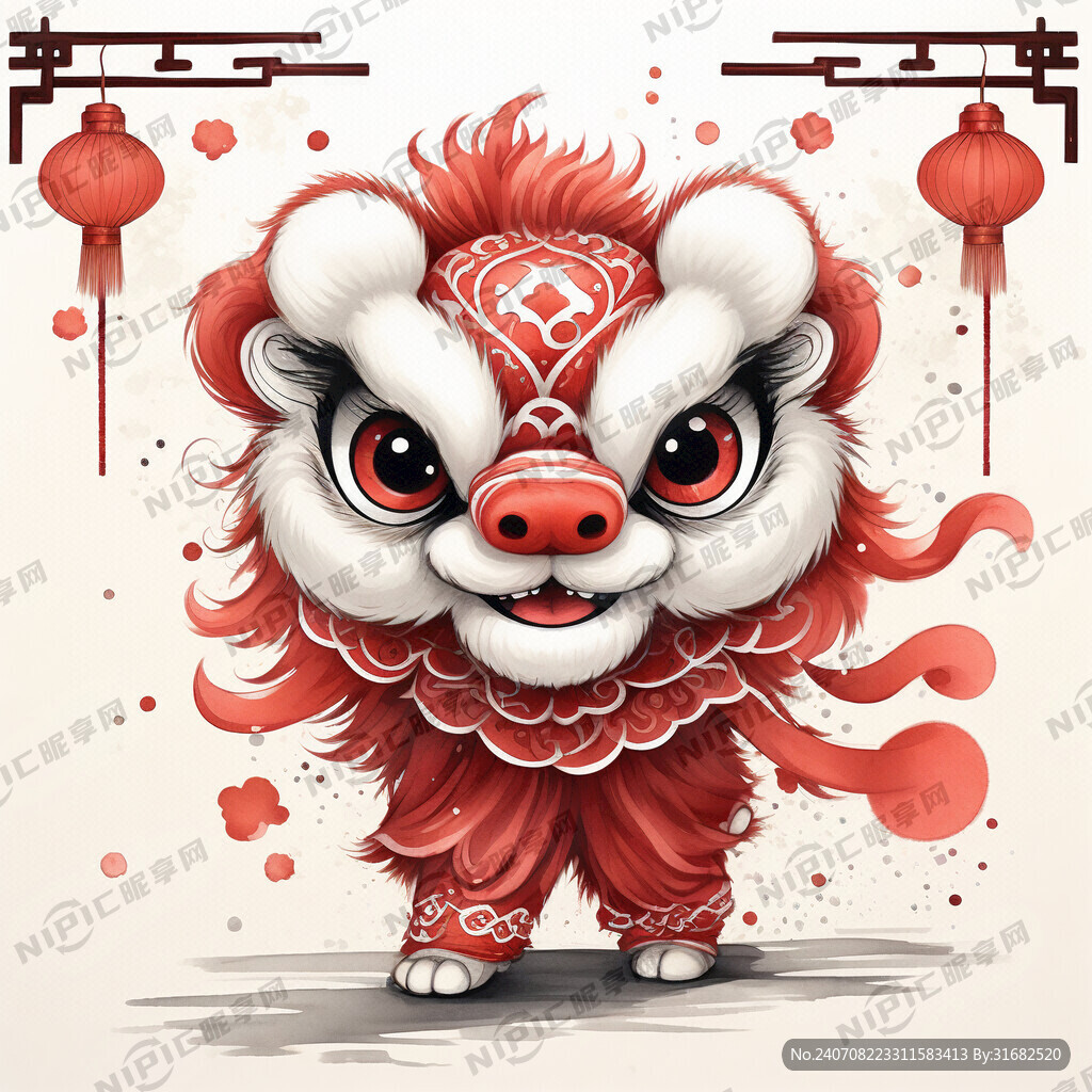舞狮 剪纸 窗花 喜庆 红色