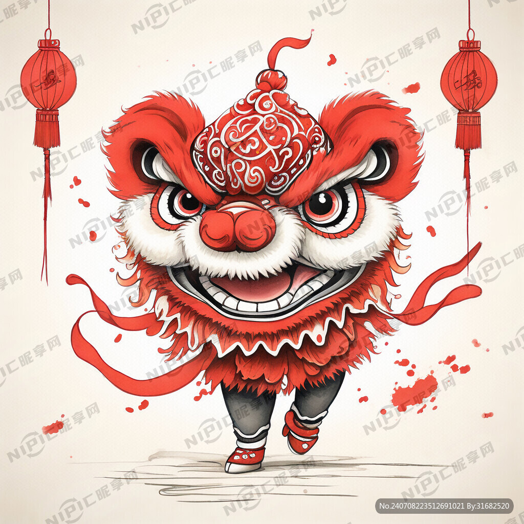 舞狮 剪纸 窗花 喜庆 红色
