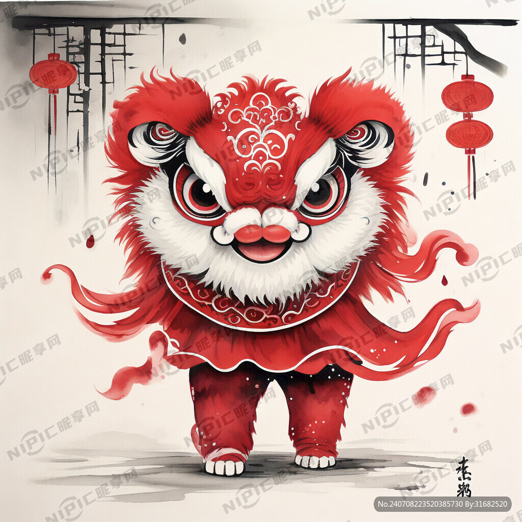 舞狮 剪纸 窗花 喜庆 红色