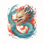 中国龙，应龙，正面，彩色国潮风插画，画面左右对称，细节清晰