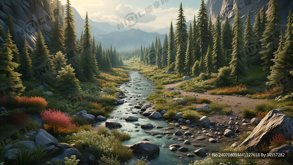 山谷 小河 植被