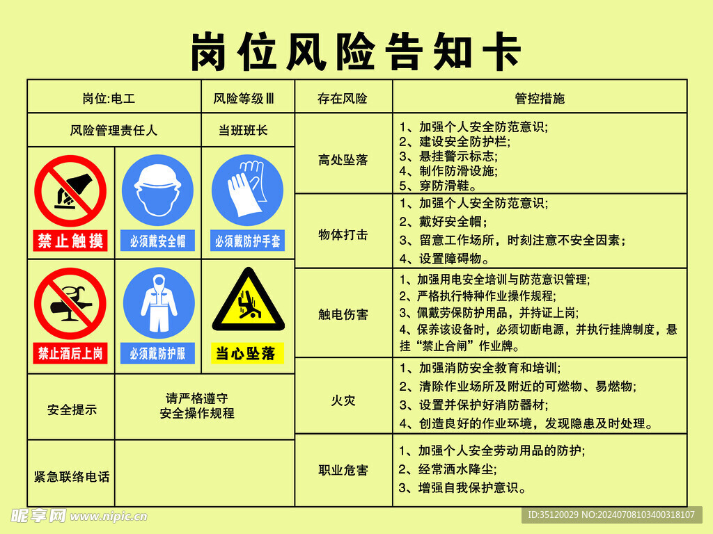 岗位风险告知 电工