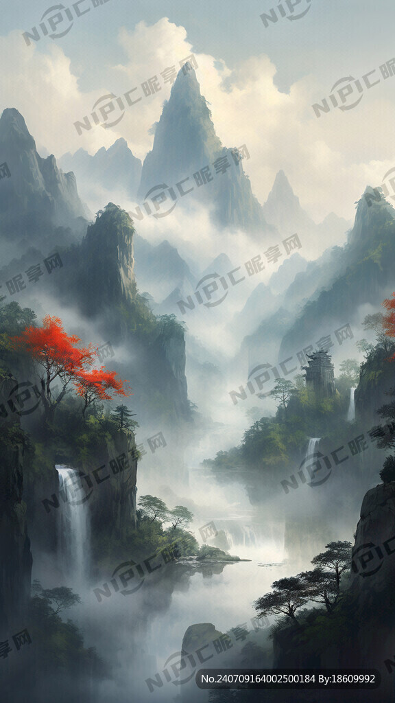 山谷 中国风 中国画 山水