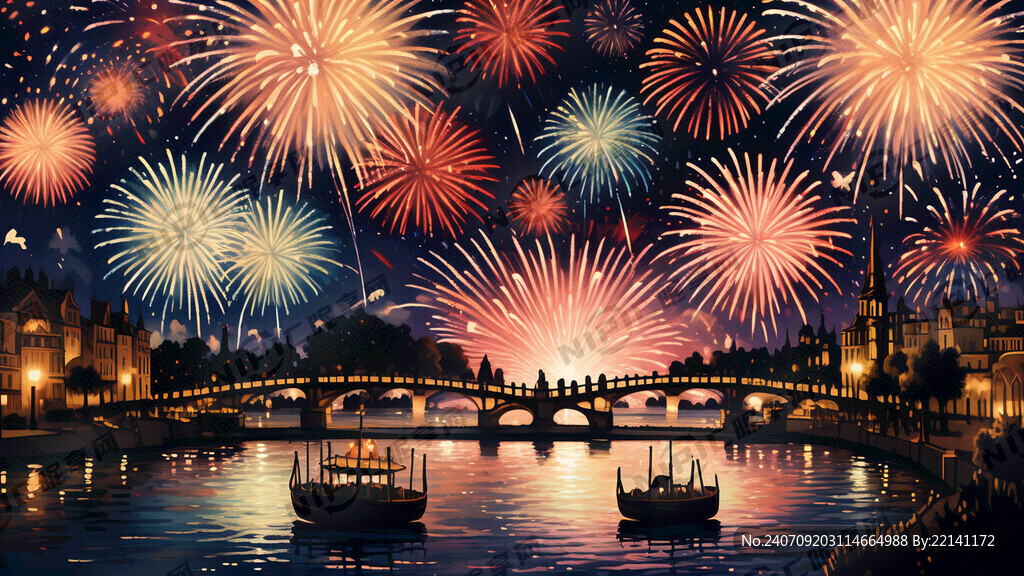 浪漫 塞纳河 烟花 艺术感
