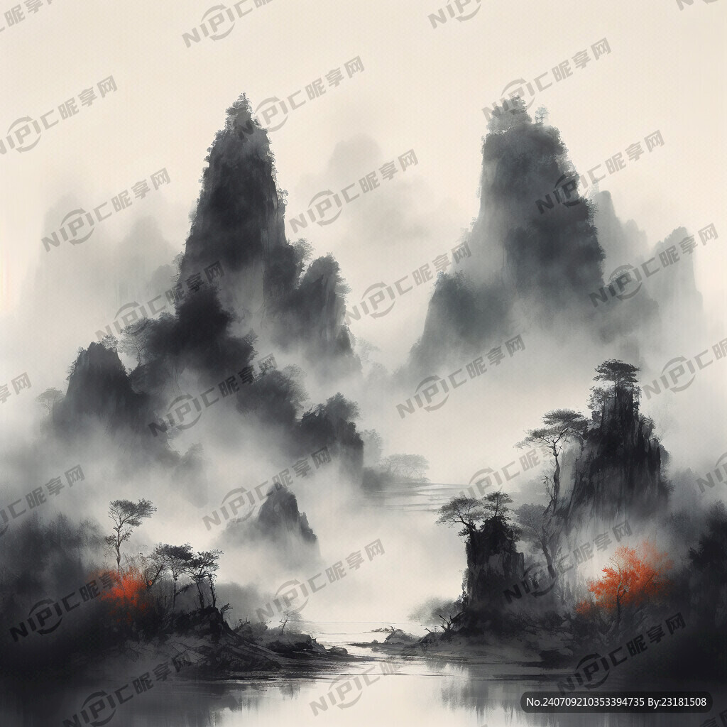 山谷 中国风 中国画 山水