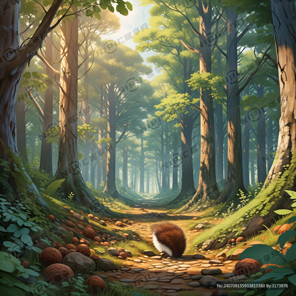 矢量森林 长着不同坚果树。