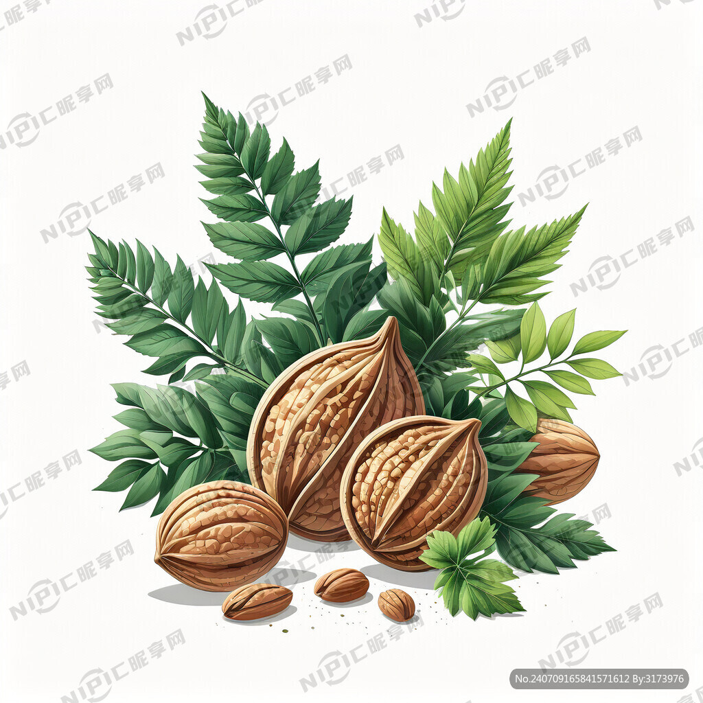 矢量坚果搭配绿叶