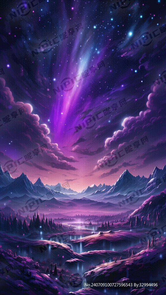 星空 紫色 极光 背景
