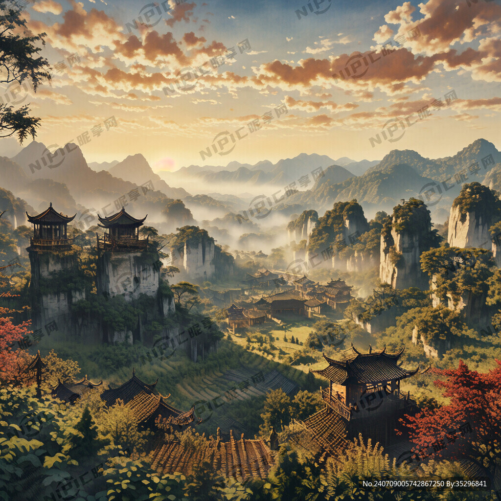 张家界风景 土家族吊脚楼 农田