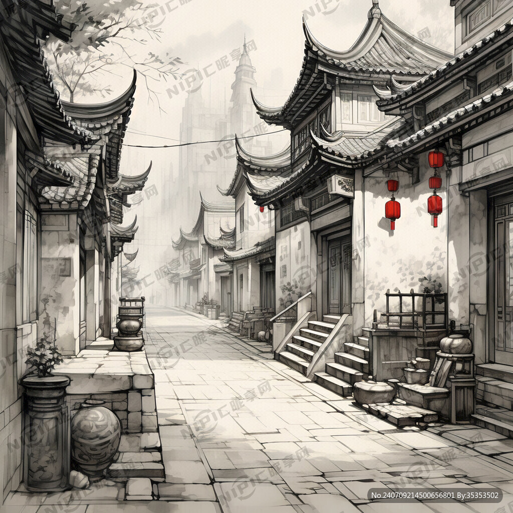 素描 古代街道