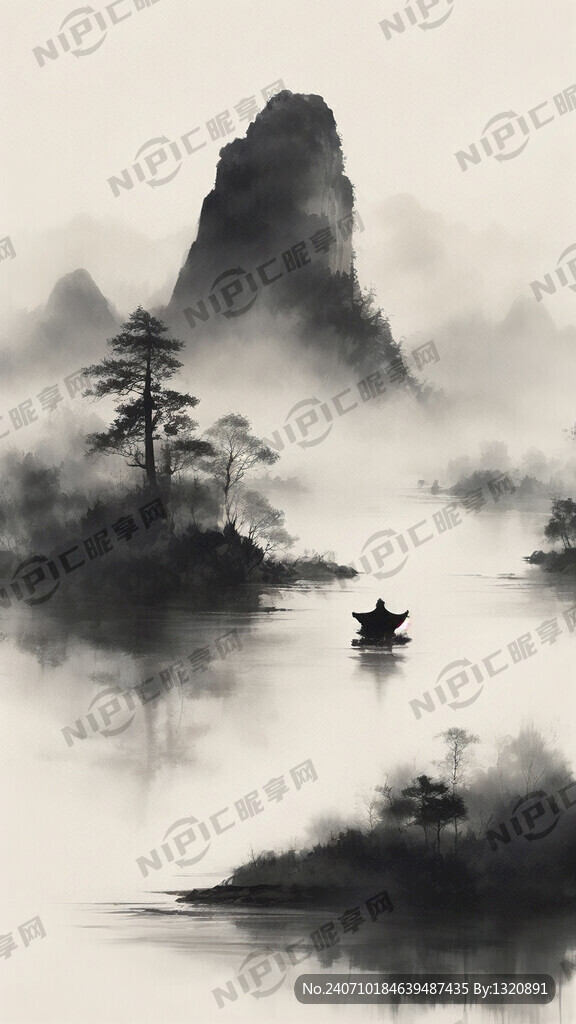 西湖三潭印月 写意山水画 国画