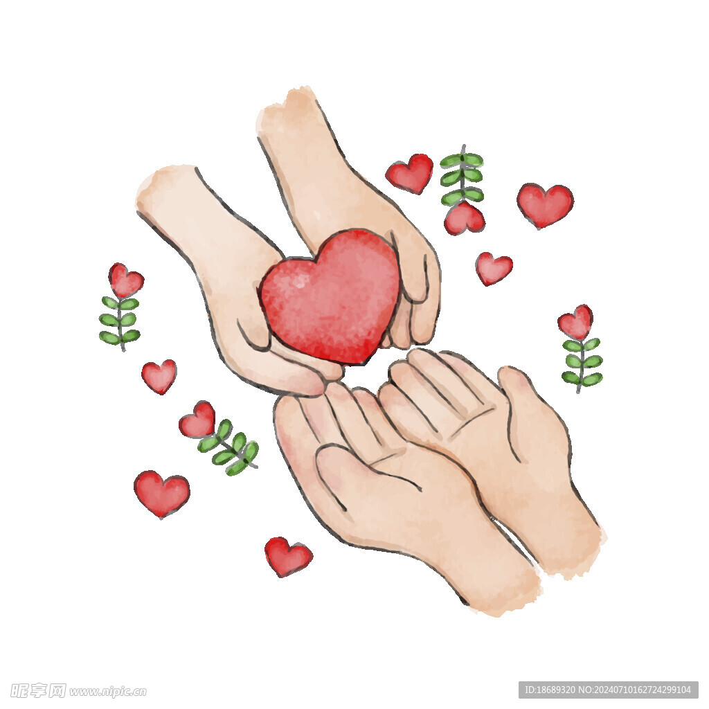 手托爱心社区插画免抠