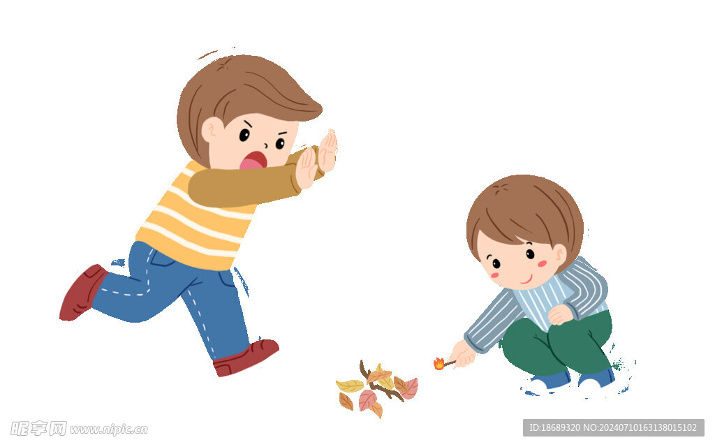 小孩玩火危险插画社区免抠
