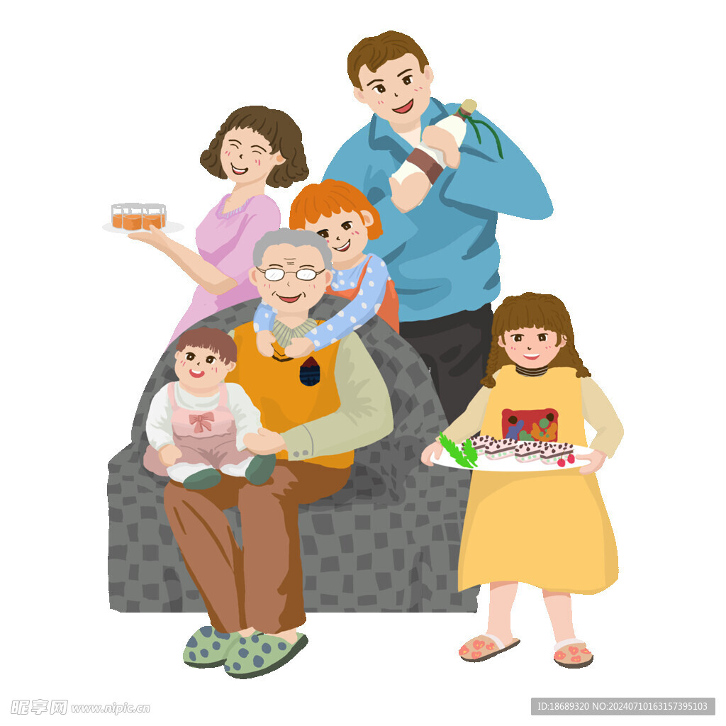 和谐家庭尊老爱幼插画社区免抠